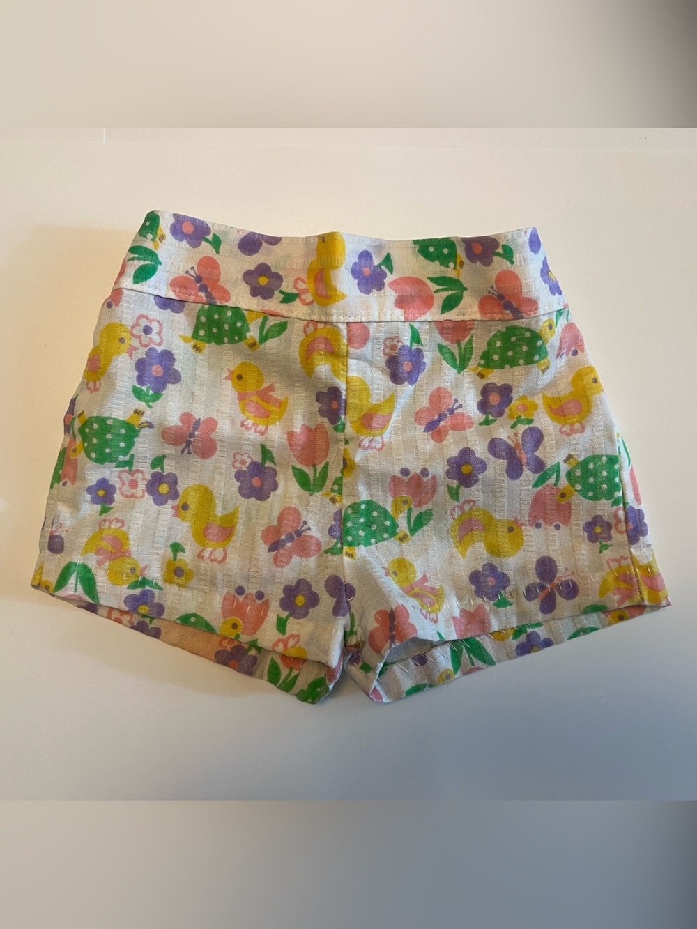 Girls' Pastel Spring Print Shorts - Floral & Duck Pattern